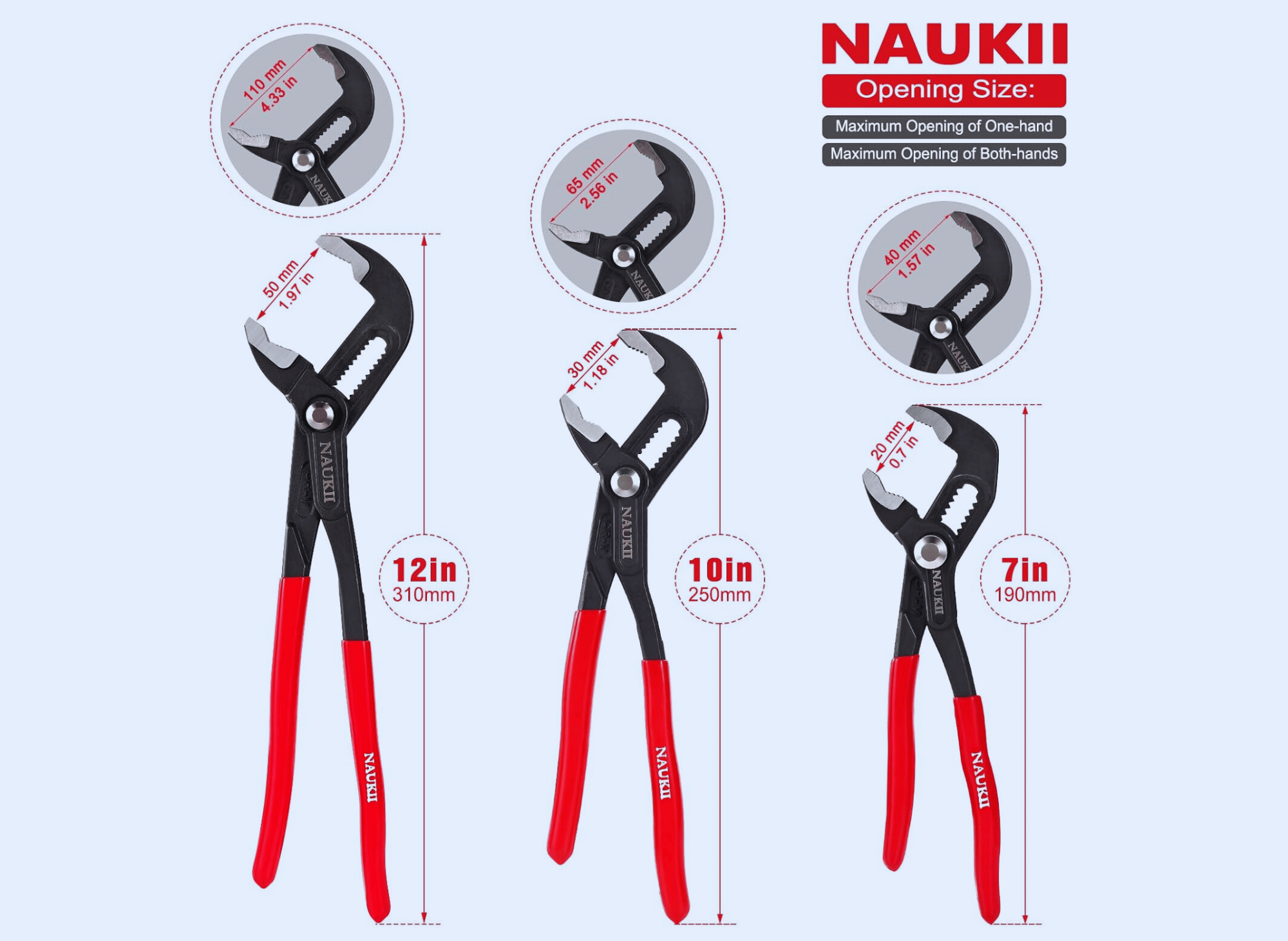 NAUKII 3-Piece Water Pump Pliers Set: Essential Tools for Pros